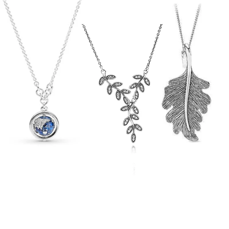 

LR 2022 Trend Sterling Silver S925 Silver Oak Leaf Interstellar Blue Earth Women Necklace Fashion Trend Korean Style Party Gift