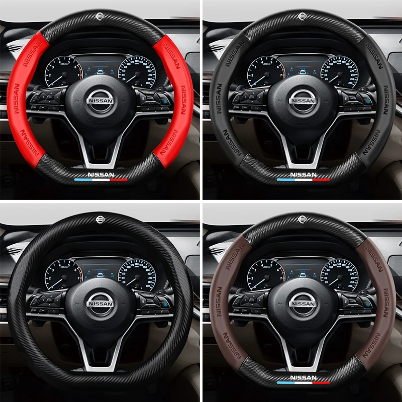 

3D Embossing Carbon fiber leather Car steering wheel cover For Nissan Micra Almera Primera X-Trail Cube Versa Qashaqai Sunny