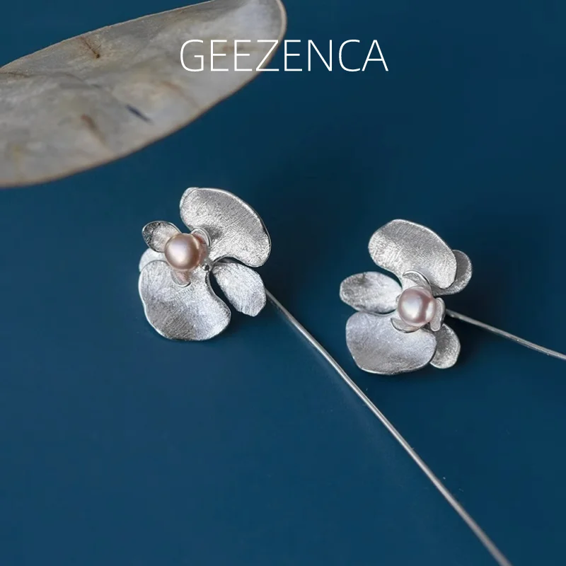 

GEEZENCA 925 Sterling Silver Pearl Flower Long Tassel Dangle Earrings For Women Aesthetic Moth Orchid Chic Earring 2023 New Gift