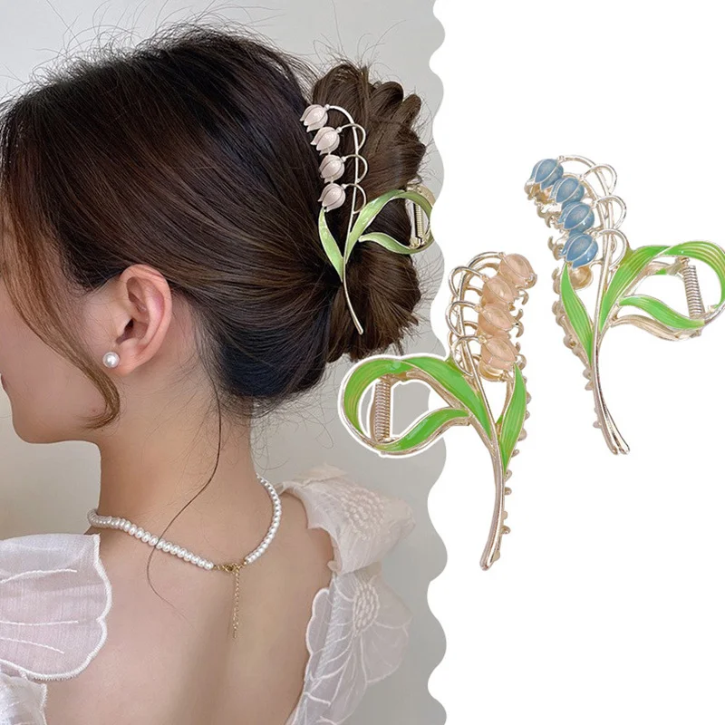 

Elegant Tulip Hair Claws Headwear For Women Girls Trendy Ponytail Claw Clip Ornament Bell orchid hair accessories Heawear tiara