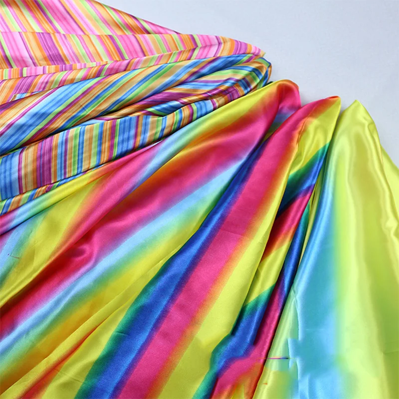 

Gradient Rainbow Printed Satin Fabric By The Meter for Clothes Dresses Cheongsam Sewing Decorative Cloth Silky Drape Summer Thin