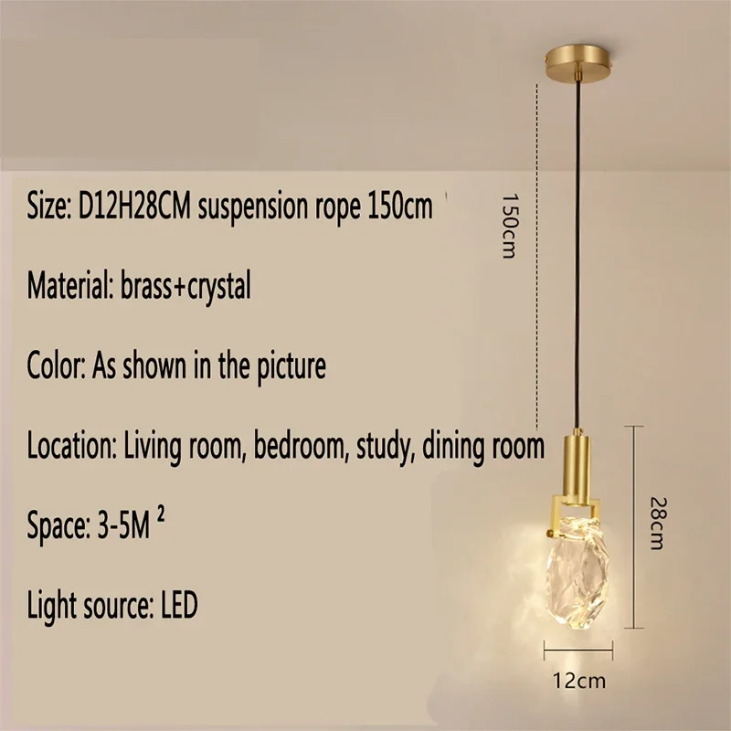 TYLA Nordic Crystal Подвесной светильник Современная прикроватная лампа для спальни