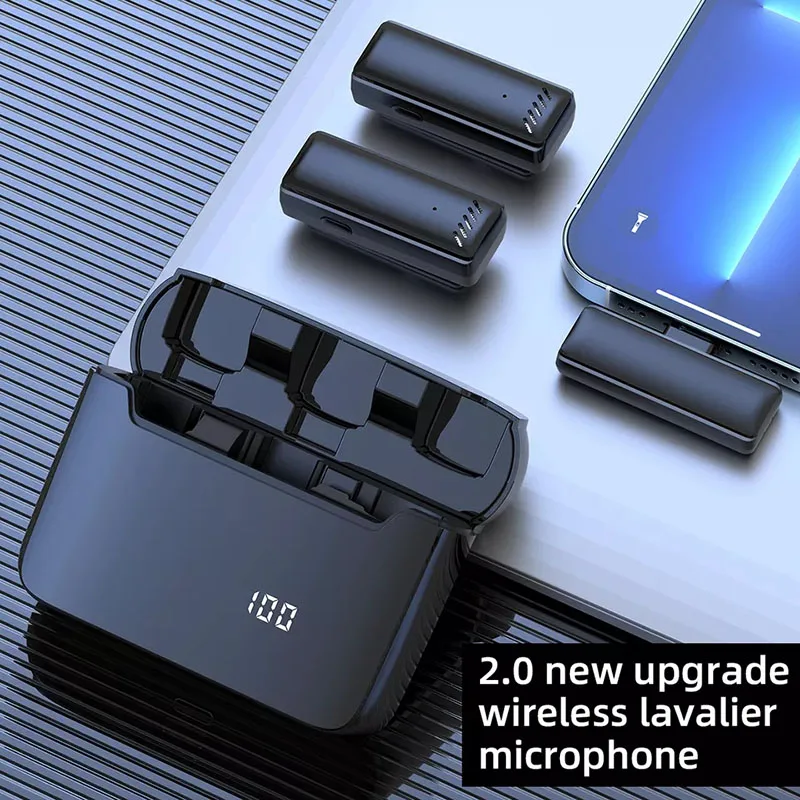 

Петличный петличный беспроводной двухканальный микрофон 2,4 ГГц для смартфона iPhone с дисплеем питания