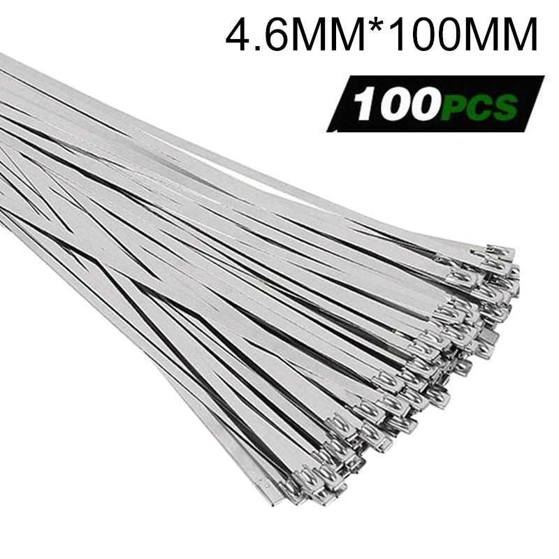 

100Pcs/Set Stainless Steel Cable Tie High-Quality Multi-Purpose Locking Cable Metal Zip Ties Self Locking 4.6mm