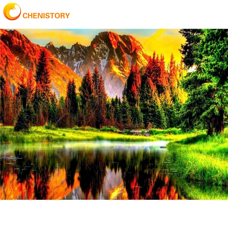 

CHENISTORY Frame Oil Painting By Numbers Reflection Scenery On Canvas Drawing Acrylic Paint DIY Handworks Wall Home Decor Art