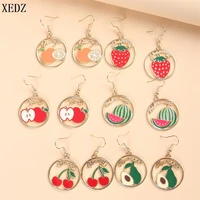 fruit shape hoop earrings apple cherry strawberry earrings pendants kawaii women fashion design earrings women jewelry gifts