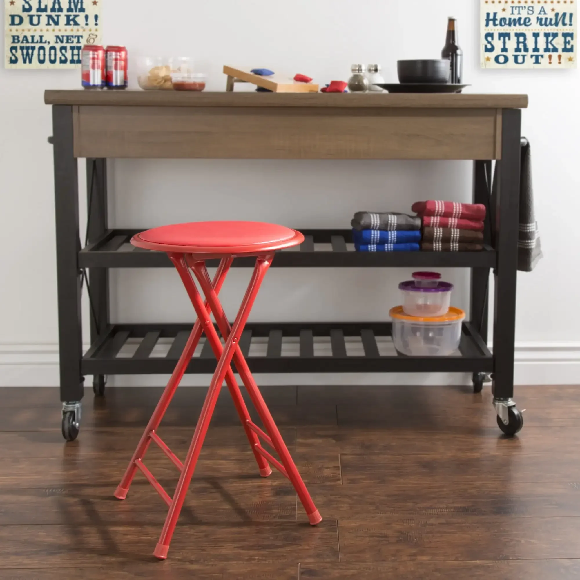 

g Folding Stool – Heavy Duty 24-Inch Collapsible Padded Round Stool with 300 Pound Limit for Dorm, Rec or Gameroom (