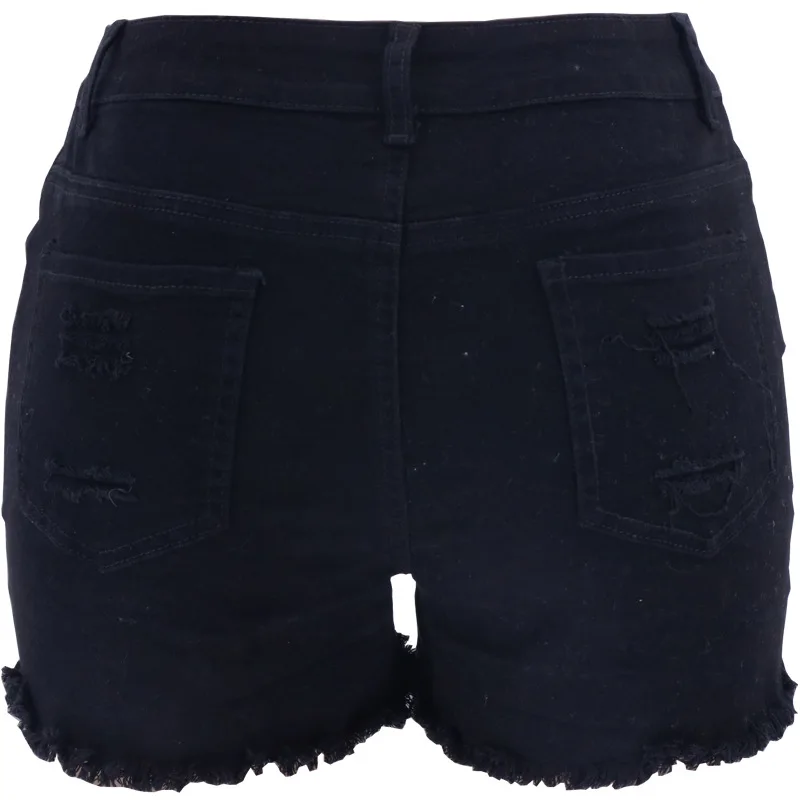 Women's Single Breasted High Waist Ripped Mini Jeans Shorts Women Summer Black White Short Jeans Sexy Fashion Short Denim Pants