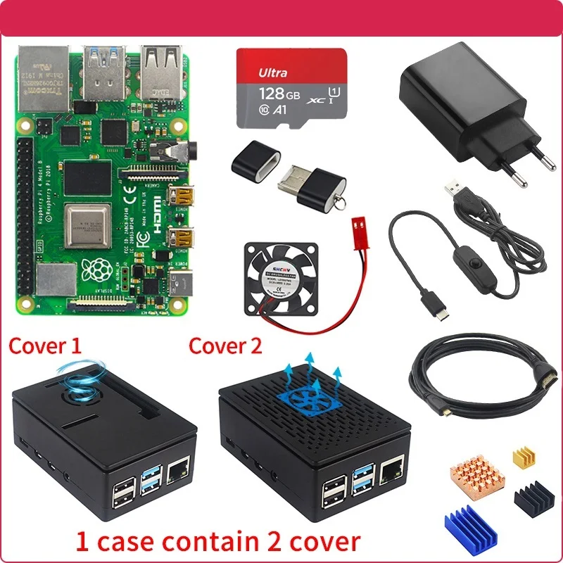 

2022. Raspberry Pi 4 8GB 4GB 2GB Kit + Power Adapter + ABS Case + 32G 64G 128G Card + Reader + Heat Sink for Raspberry Pi 4