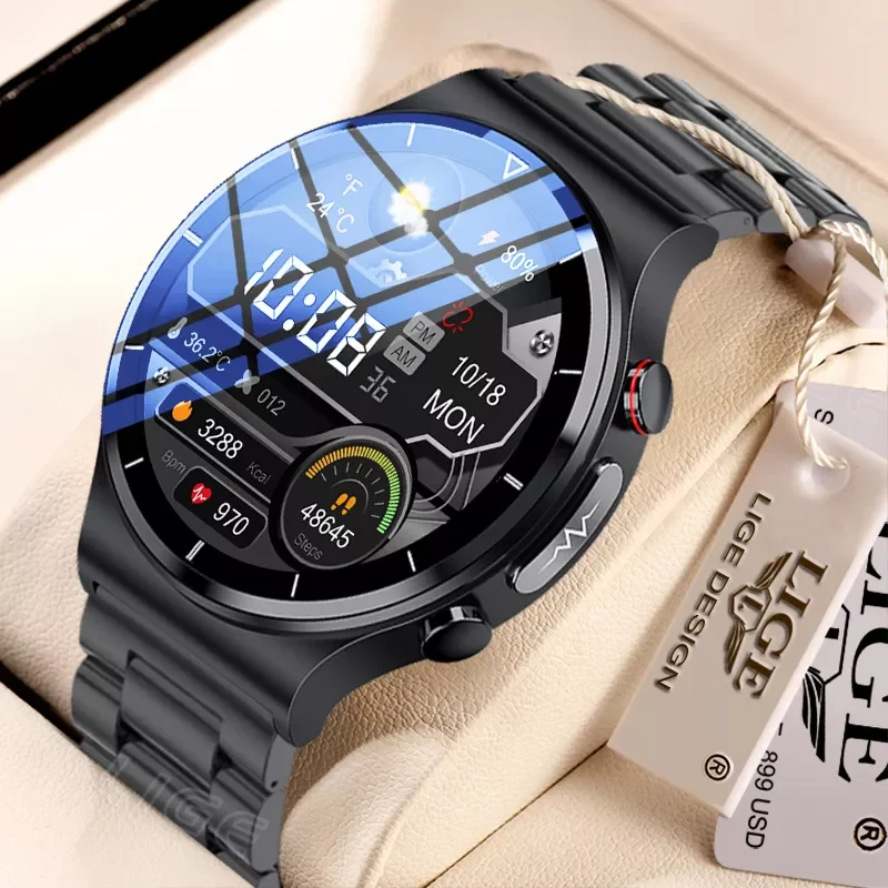 

LIGE Smart Watch Men ECG+PPG Body Temperature Monitor 360*360 HD Screen Men's Watch IP68 Waterproof Wireless Charger Smartw