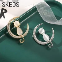 skeds cute women moon car opal brooches new creative vintage exquisite crystal jewelry for lady clothing coat brooch pin badges