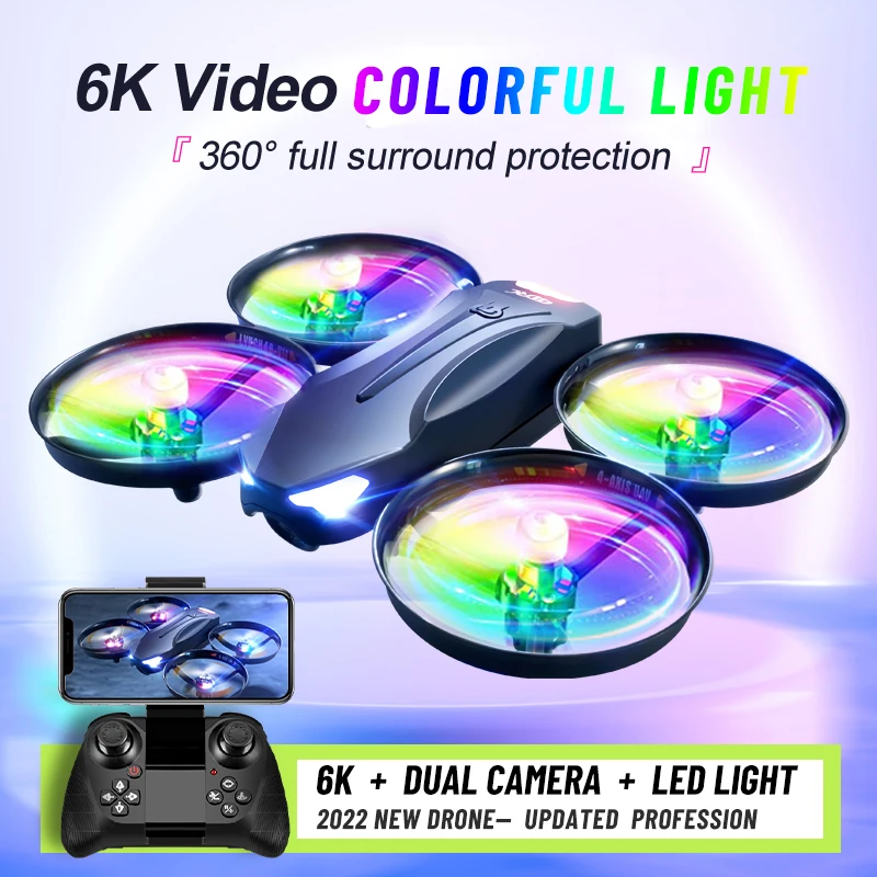 Mini Drone Ufo Led 2022 6k Professional HD Dual Camera WiFi Fpv Positioning Aerial Photography Rc Dron Foldable Quadcopter Toys