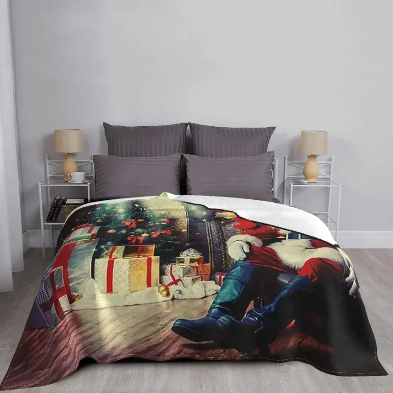 Веселая Рождественская елка одеяла Санта-Клауса фланелевое новогоднее