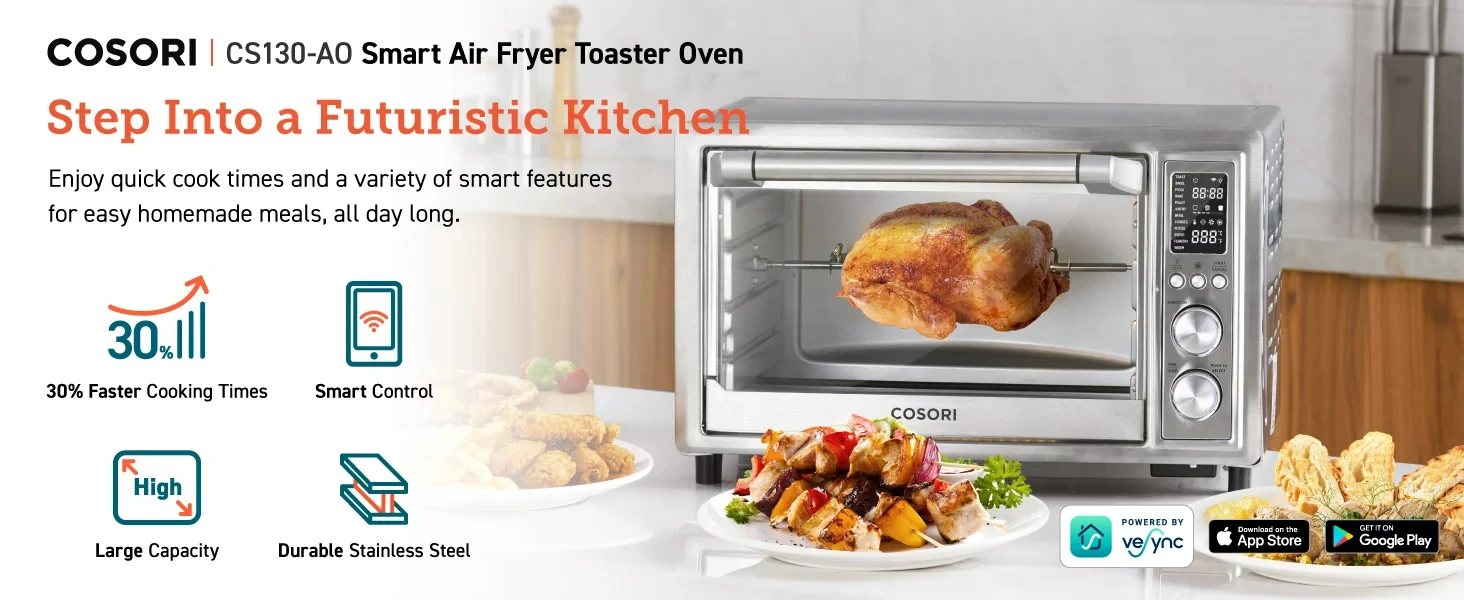 

Oven Air Fryer CS130-AO, 32QT Large Stainless Steel Countertop Convection Oven for Pizza, Rotisserie, 12-in-1, Silver