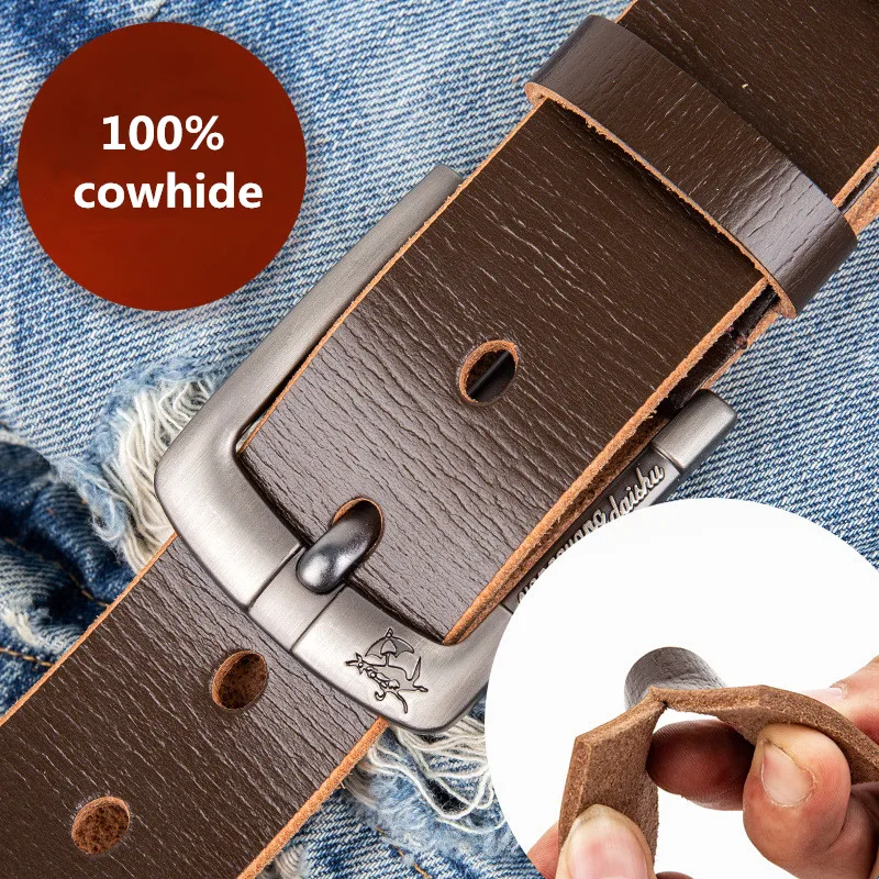 

3.8CM 100% Retro Men Jeans Belt Handmade Genuine Leather Men's Belt Pure Cowhide Alloy Needle Buckle Casual Belt