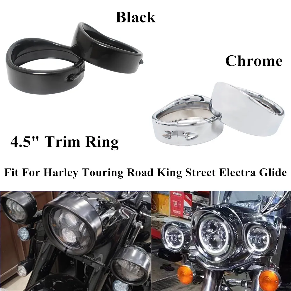 

2PCS Motorcycle 4.5" Auxiliary Lamp Fog Light Cover Visor Trim Ring For Harley Touring Road King Street Electra Glide Softail