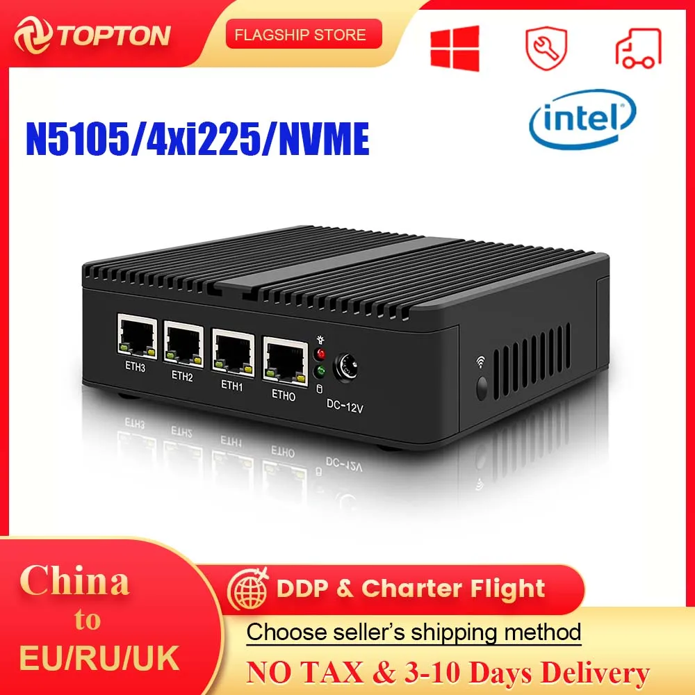 Jasper Lake Celeron N5105 Fanless OPNsense Router Quad-Cores 4*LAN 2.5G I225 Ethernet 2*DDR4 Firewall Appliance pfSense ESXI