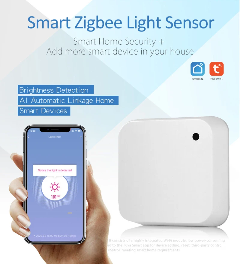 

Tuya Zigbee Smart Light Sensor Battery powered Smart Home Light/Curtain automation Control Outdoor Waterproof Smart Life App