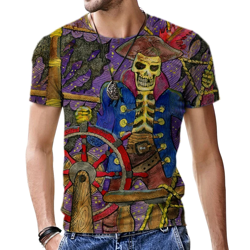 

2022 Summer New Short-sleeved T-shirt 3D Tarot Art Illustration Pattern T-shirt Street Trend Men's Clothing FT10