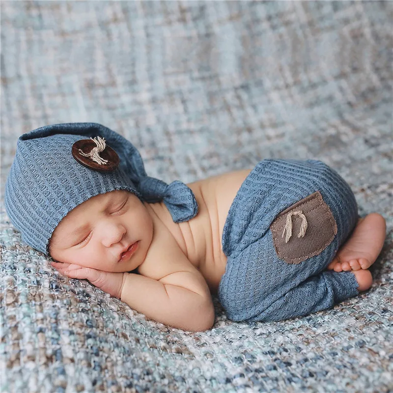 Newborn Photography Clothing Top Knot Hat+Pants 2Pcs/set Baby Boy Girl Photo Props Accessories Studio Newborn Shooting Clothes