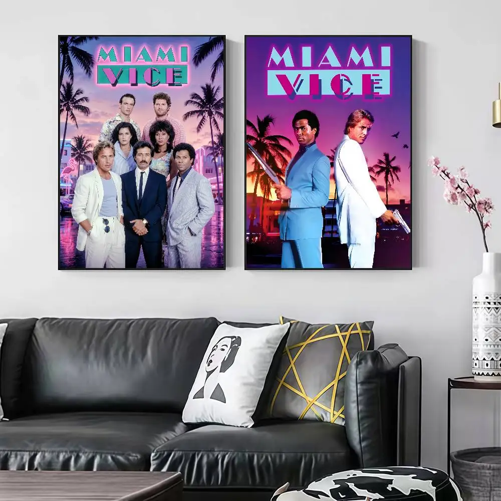 Фото Самоклеящиеся плакаты-наклейки M-Miami TV V-Vice подходят для безрамного декора стен в комнате. №2