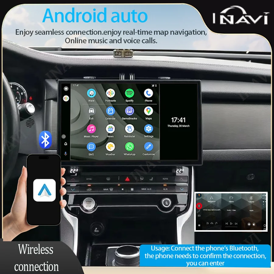 Фото 13,3 дюймовый Android 14 медиаплеер для 2016-2019 Jaguar XF/XFL/X260 Радио беспроводной Carplay и авто сохранить оригинальное меню автомобиля №4