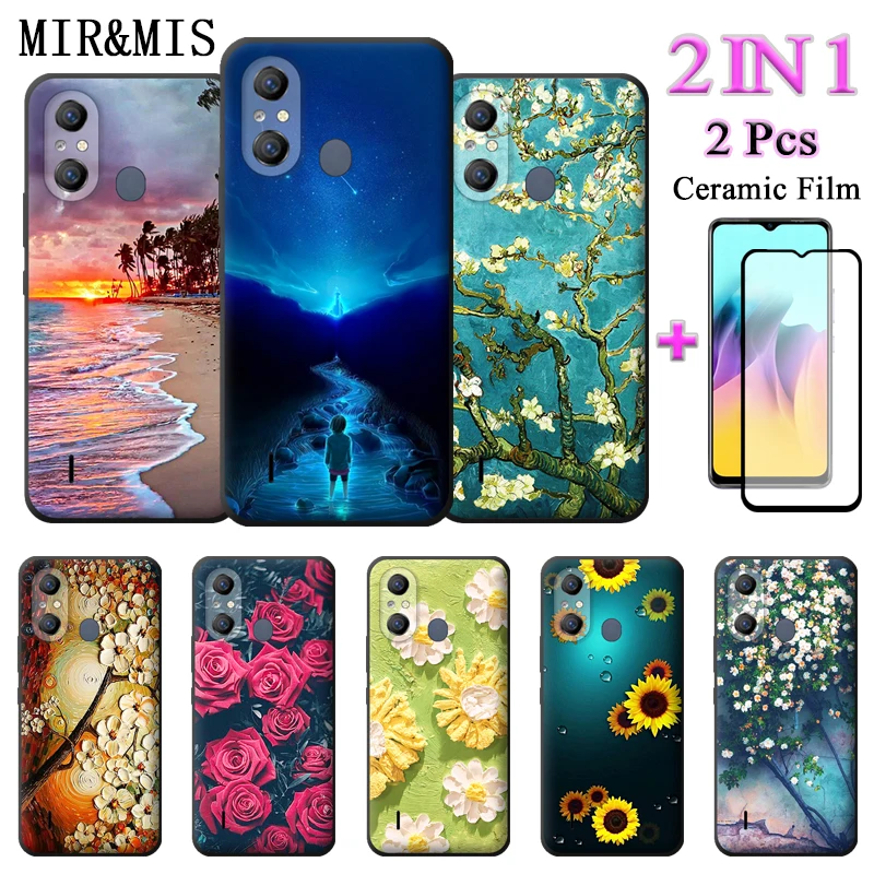 

For ITEL A49 A49 LTE ITEL A58 A58 Pro Silicone Soft Case For ITEL A58Pro ITEL A49 2 IN 1 With Two Piece Ceramic Protector Screen
