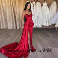 ohmmayby burgundy asymmetrical prom gowns with beadiing 2022 court train stretch satin evening dresses new vestidos de fiesta