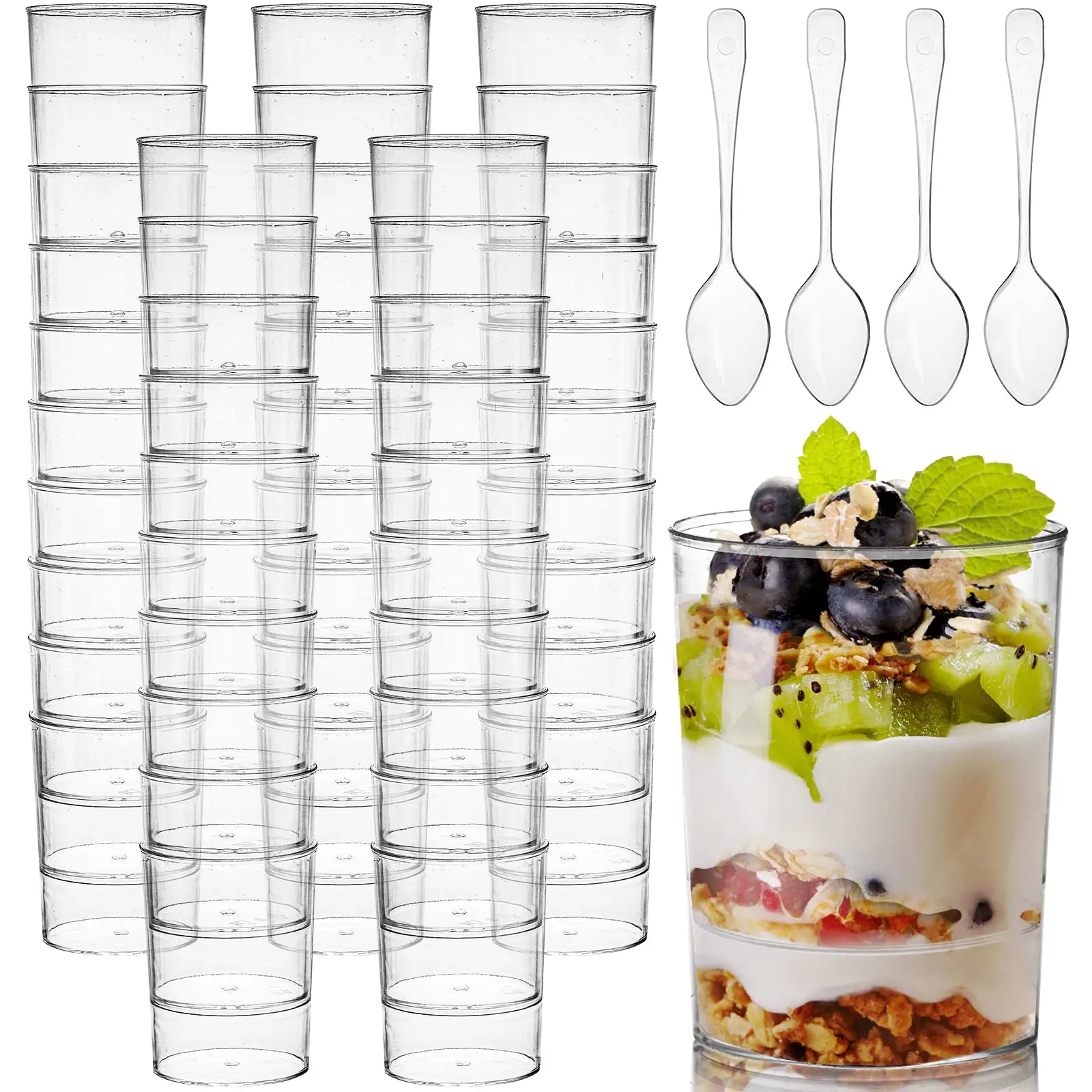 

Glasses Puddings Shot Parfait With Tasting Bowls Shooters Dessert Spoons Cream Cups Plastic Appetizer Ice Party Dessert