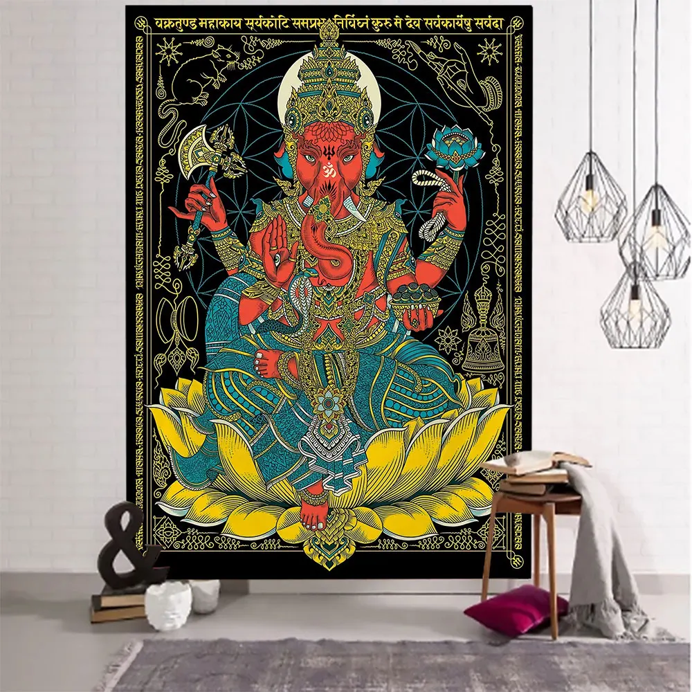Indian Buddha Ganisa Mandala Tapestry Meditation Art Printed Wall Hanging Hippie Psychedelic Bohemian Wall Art Home Room Decor