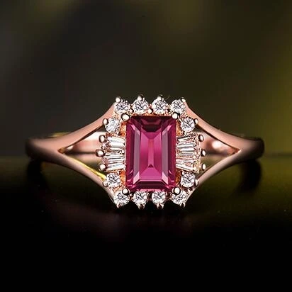 

ANGLANG Romantic Gold Color Wedding Ceremony Party Ring Female Square Shape Red CZ Stone Simple Stylish Accessories for Women