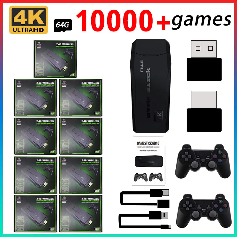 

Video Game Console 4k HD Wireless Controller For Xmas Gift Dropshipping 64G Stick Lite Built-in 4K 10000 Games Video Game Stick