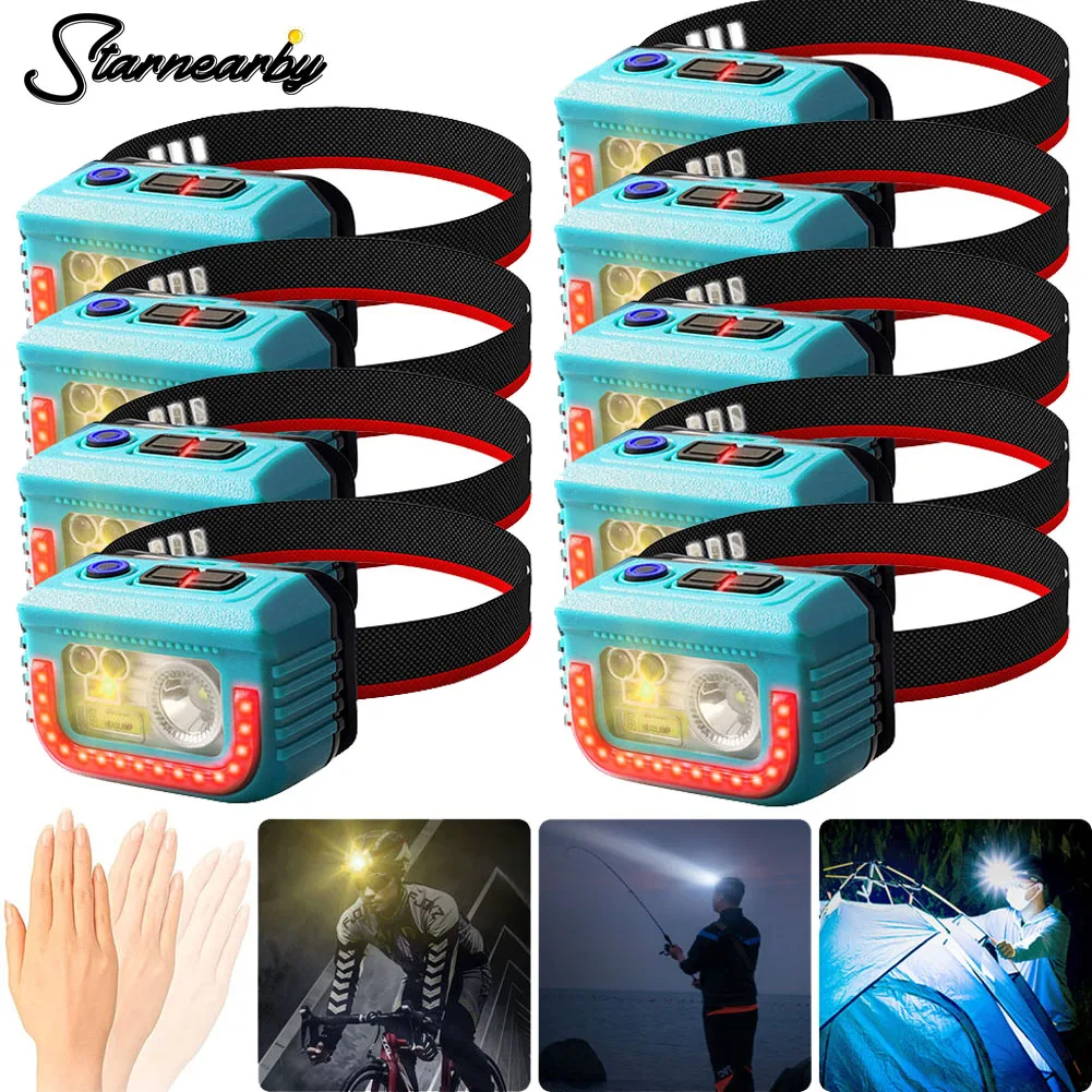 

1-10PCS XPG Headlight Head Lamp Flashlight Torch Work Light IPX6 Waterproof Headlamp Type-C Rechargeable Lamp For Camping Hiking