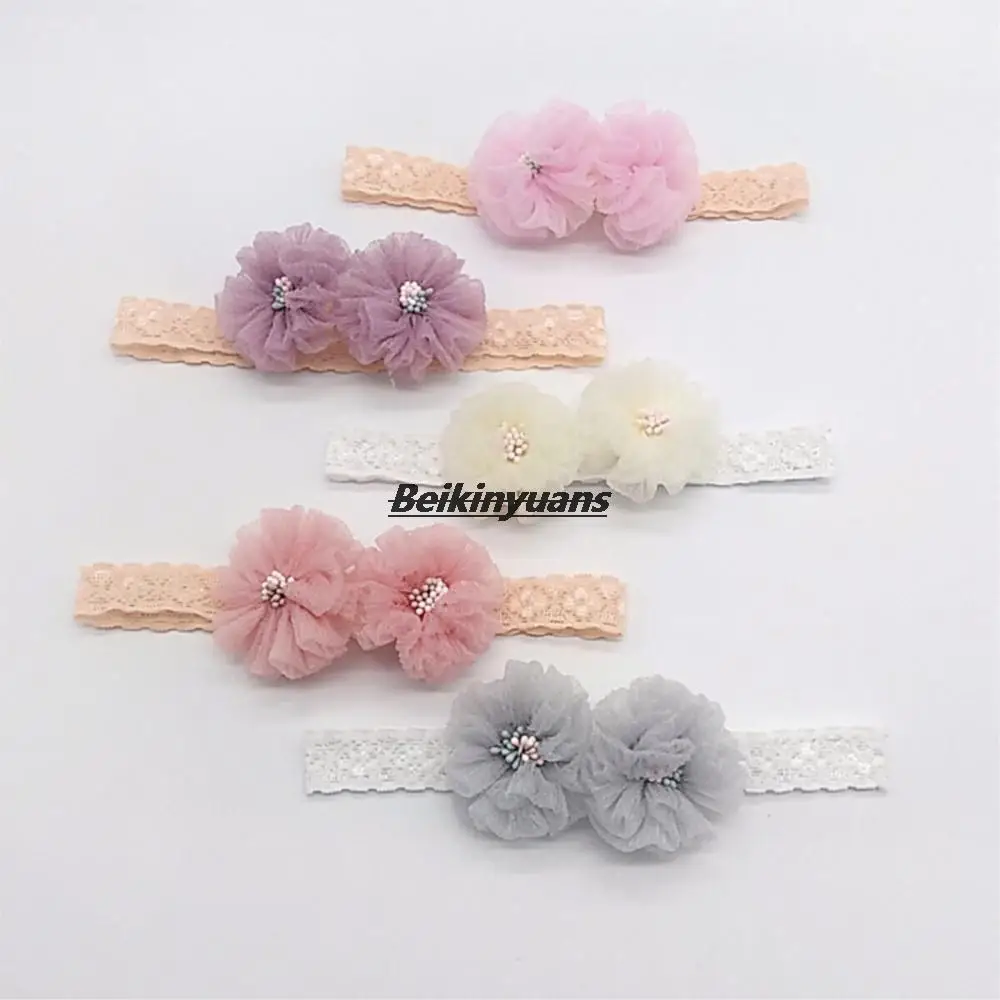 

Baby hairband flower princess toddler girl hair headwear children double flower net yarn hair band babies accessories