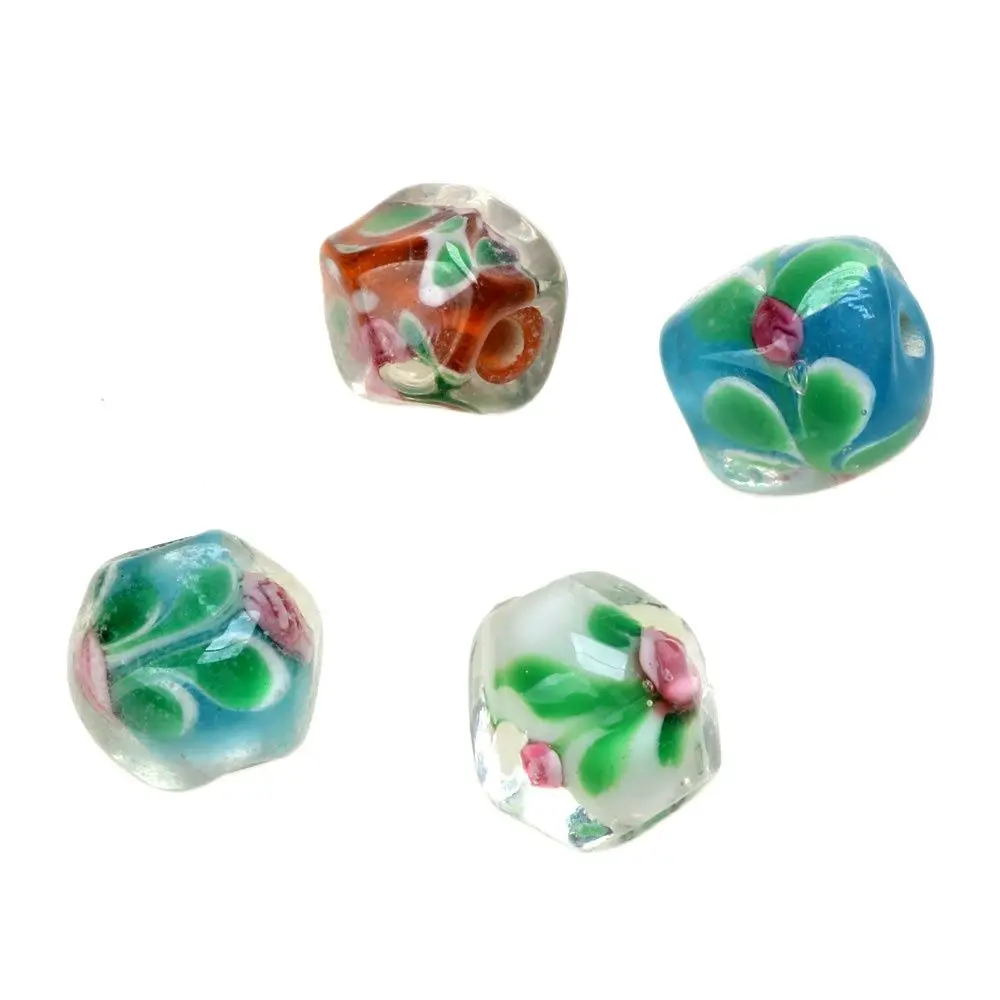 

6PCS/Lot Inner Flower Hexagon Shape Glass Lampwork Beads Handmade Classic Nostalgia For Necklace/Earring Jewelry Making DIY Craf