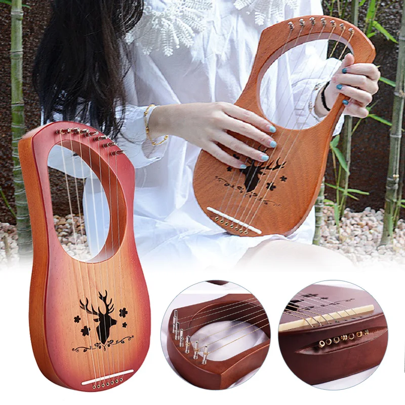 

Professional 7 String Lyre Harp Wooden Finger Musical Instruments Traditional Chinese Xylophone With Tuning Stick Accessories