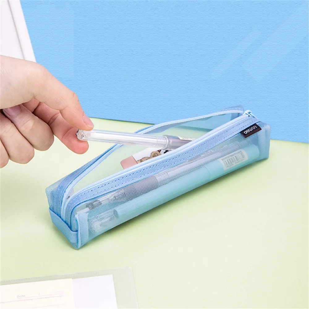 Прозрачный сетчатый пенал на молнии Deli школьные канцелярские принадлежности