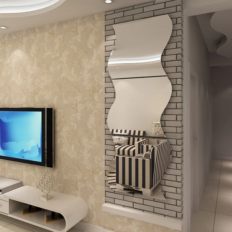 

3D Acrylic Mirror Surface Wall Sticker DIY Wave Mirror Design for Home Living Room TV Wall Art Decoration Removable
