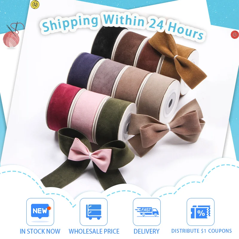 

Лента для волос с бантом «сделай сам», аксессуары для одежды, флокирующий пояс, 1 рулон, двусторонняя Корейская бархатная лента с окантовкой из оленьей кожи, оптовая продажа