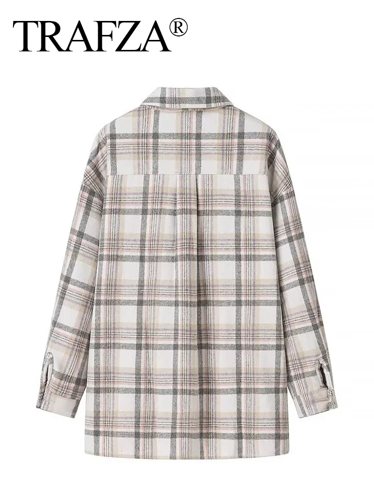 TRAFZA осенние женские свободные рубашки с карманами и отложным воротником