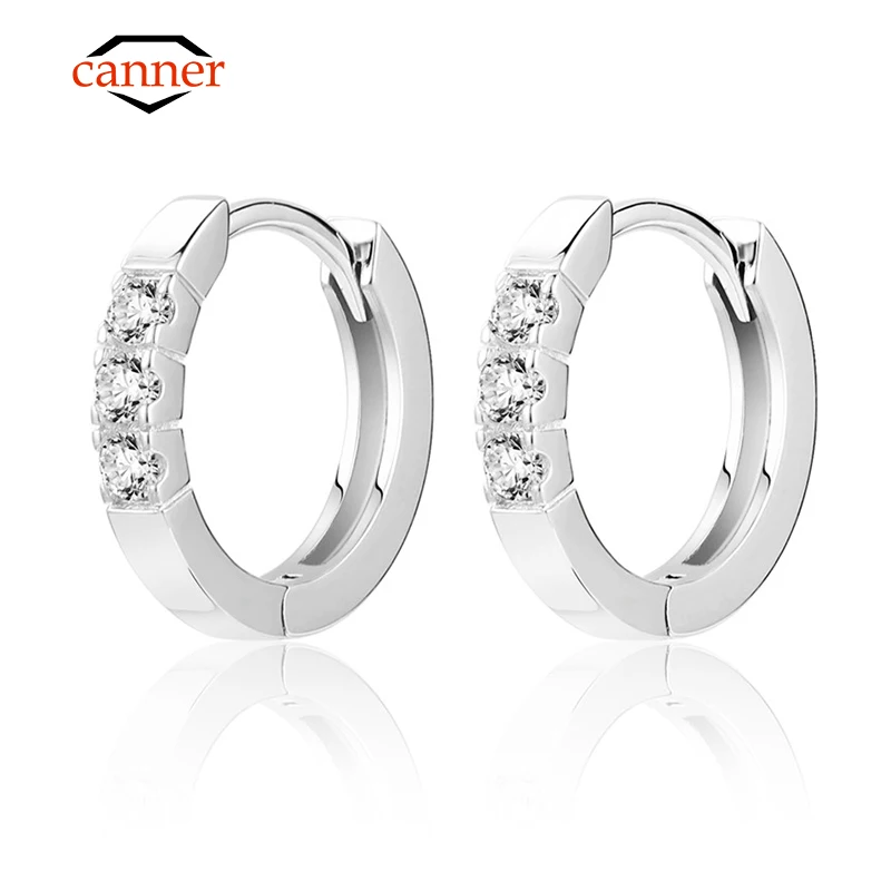 

CANNER 100% 925 Sterling Silver Real Moissanite Ear Studs Round Hoop Earrings For Women Sparkling Fine Jewelry Gifts Accesories