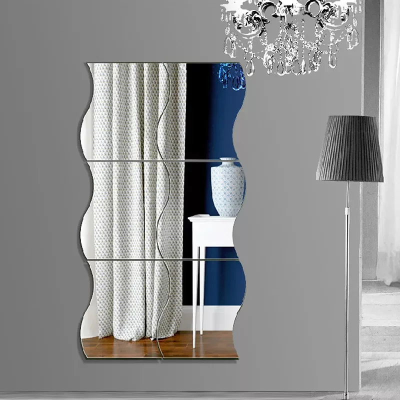 

6Pcs 3D Mirror Wall Sticker Waves Shape Self-Adhesive Home Thickness Bathroom Kitchen Living Room Home Decoration Accessories