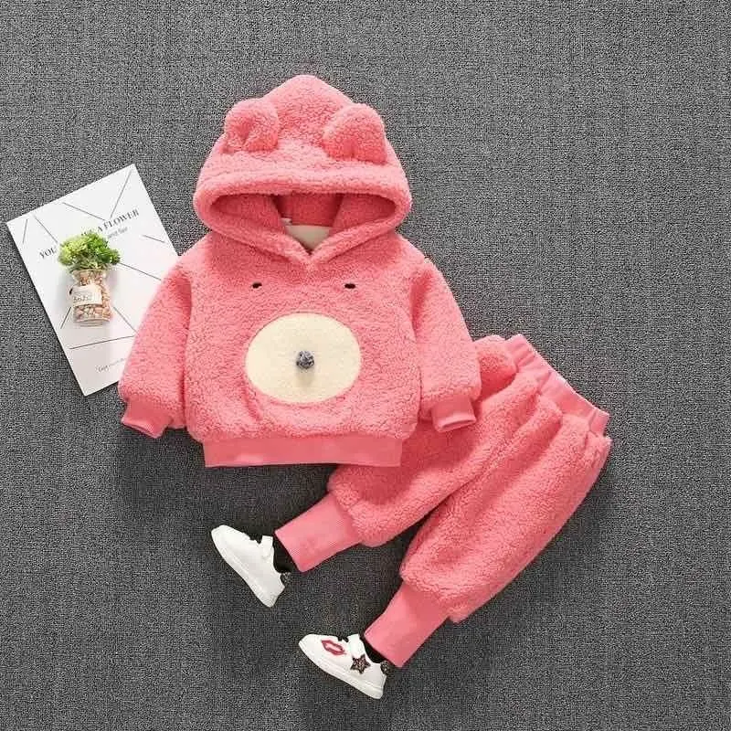 

2022 Children's Cold-proof Two-piece Set Girls Winter Clothes Plus Velvet Padded Suit Baby Foreign Style Warm Coat Plus Pants
