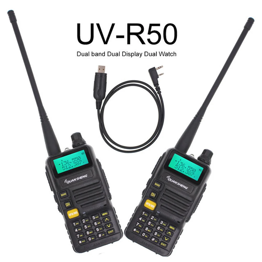 2PCS QuanSheng UV-R50 5W Handheld Walkie Talkie Dual Band 136-174&400-470mhz Dual Display FM Transceiver