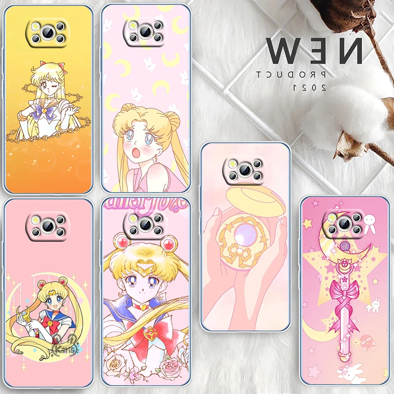 

Catoon Sailor Moon For Xiaomi Redmi Note 10S 9 Civi Poco X4 X3 NFC F3 GT M4 M3 M2 X2 F2 Pro C3 5G Transparent Phone Case