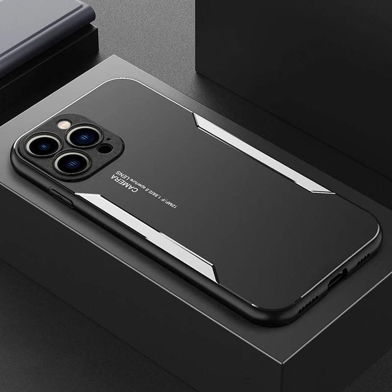 Luxury Shockproof Armor Aluminum Metal Back Case For iPhone 13 12 11 Pro Max Mini X XS XR SE 2022 7 8 Plus Silicone Bumper Cover