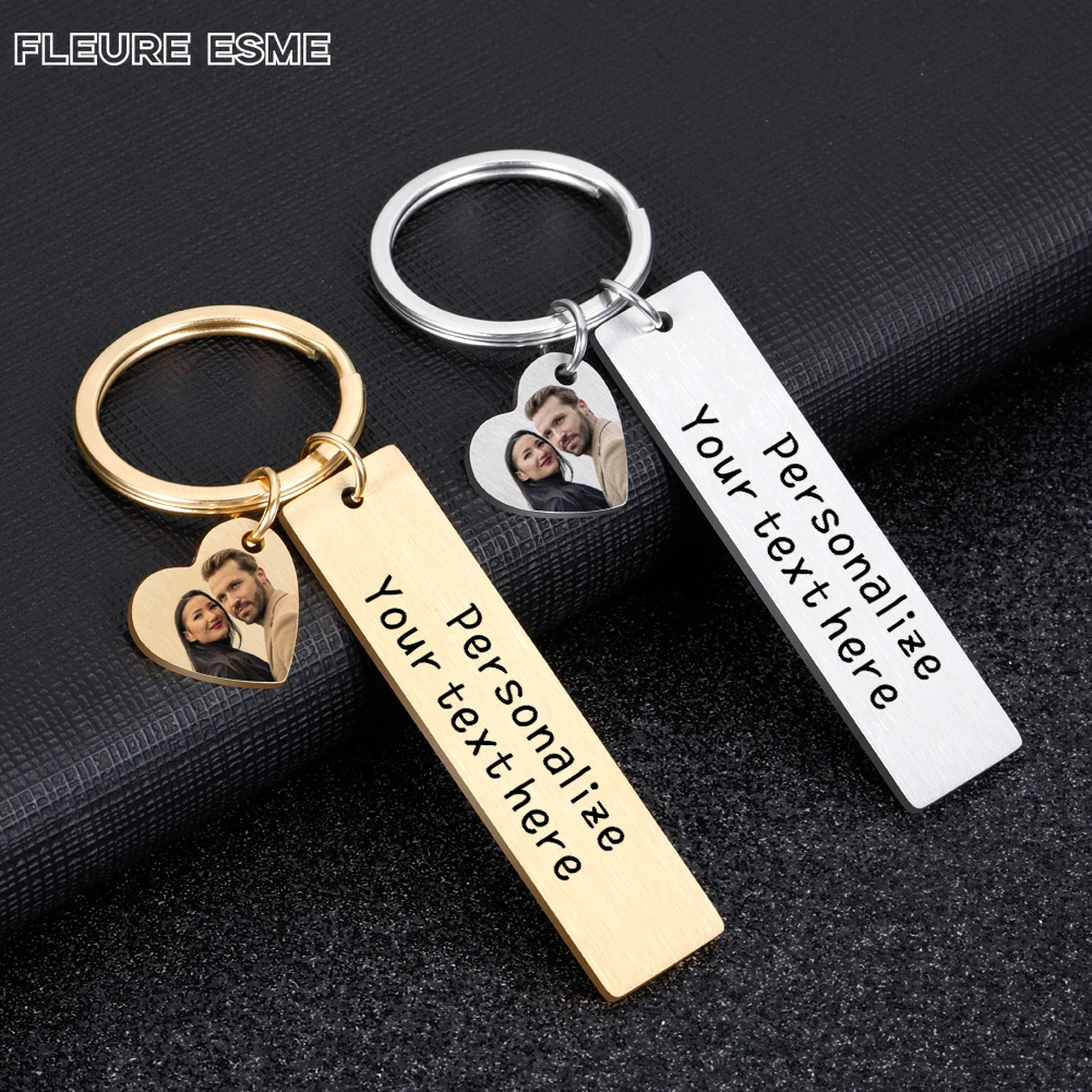 Custom Couple Keychain for Boyfriend Girlfriend Engraved Private Photo Name Text Keyring Wedding Anniversary Gifts