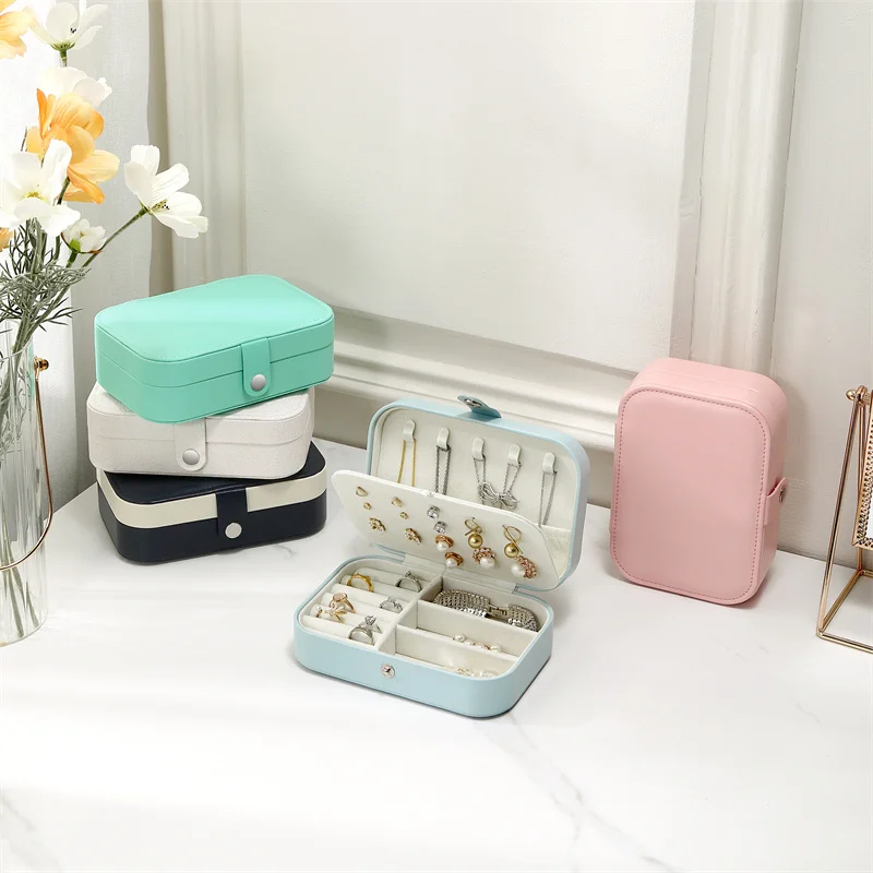 Casegrace Mini Travel Jewelry Organizer Box Double-Layer Girl Gift Storage Case Portable PU Leather Earrings Jewellery Organizer