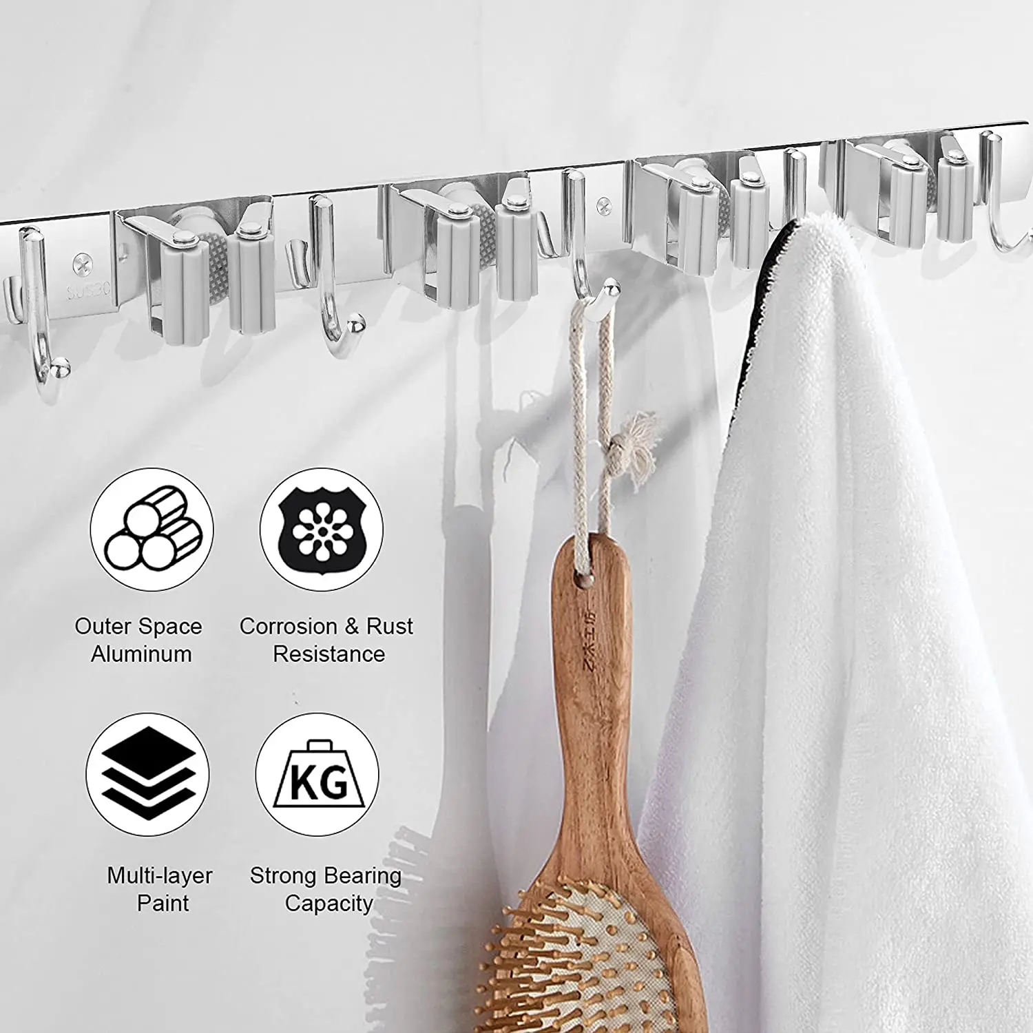 

Kitchen Laundry Room Heavy Duty Decor Accessories Tool Hangers for Garden Garage Home (4 Clips 5 Hooks) 50CM