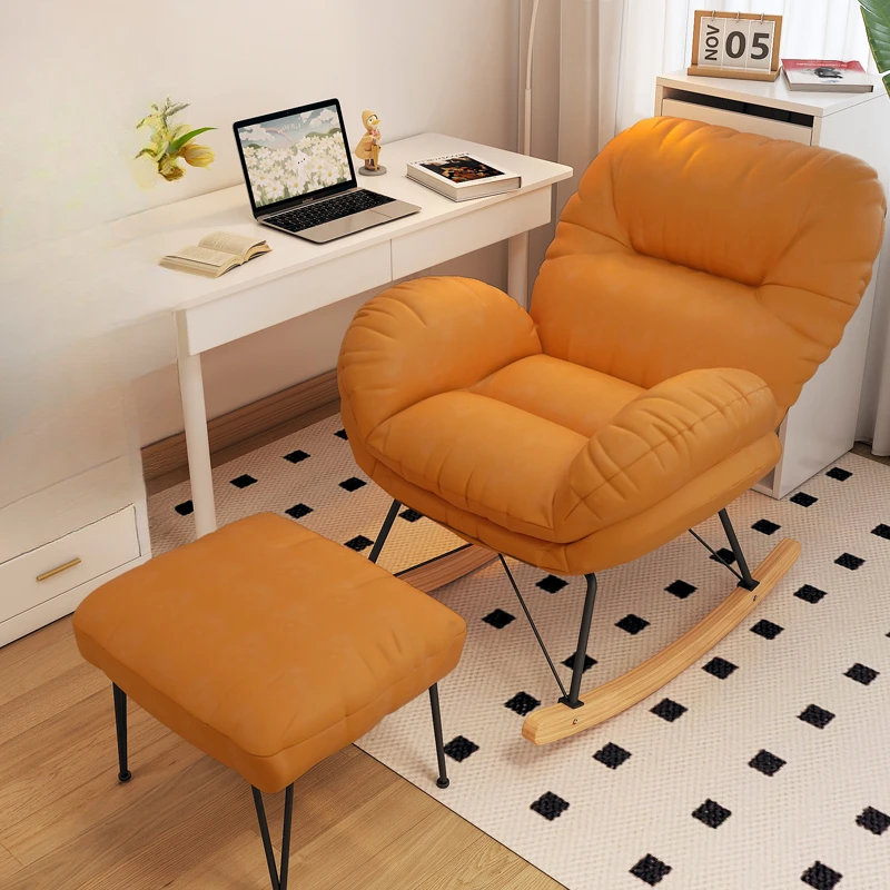 Тканевое современное кресло с откидной спинкой табурет для ног удобное